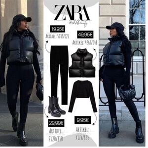 Zara Faux Leather Black Cropped Puffer Vest size small bloggers favorite